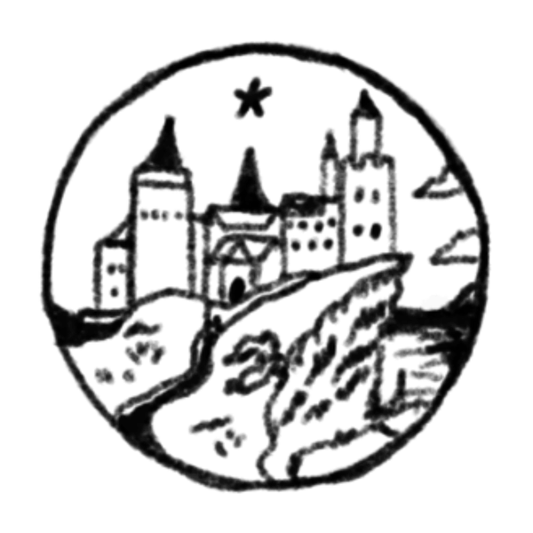 Medium tattoo: a castle on a hill inside a circle
